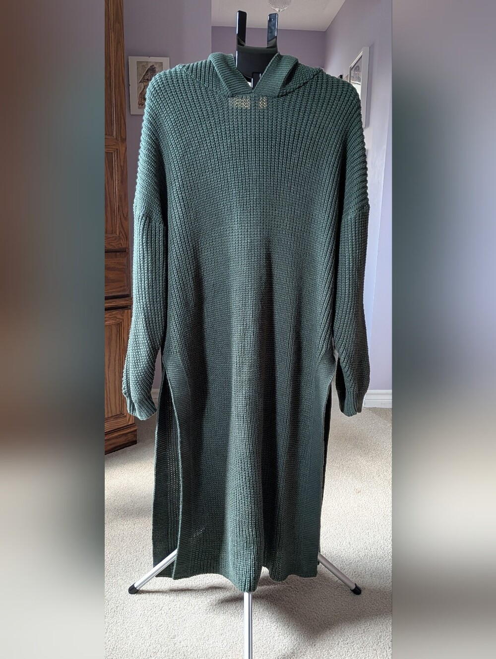 Women's Hooded Knit Maxi Dress - Sage Green